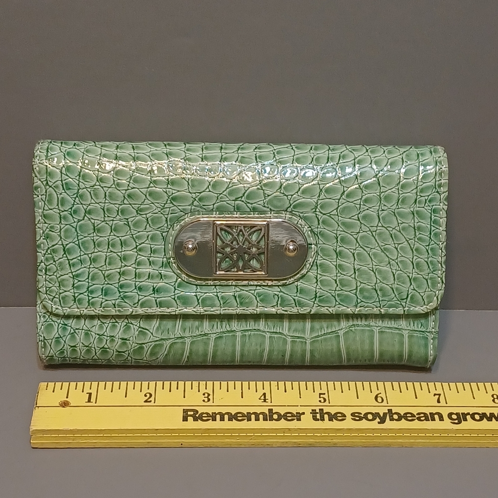Rosetti Turquoise Crocodile Double Snap Tri-fold Wallet